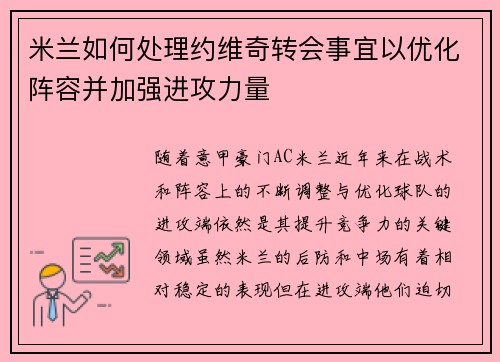 米兰如何处理约维奇转会事宜以优化阵容并加强进攻力量
